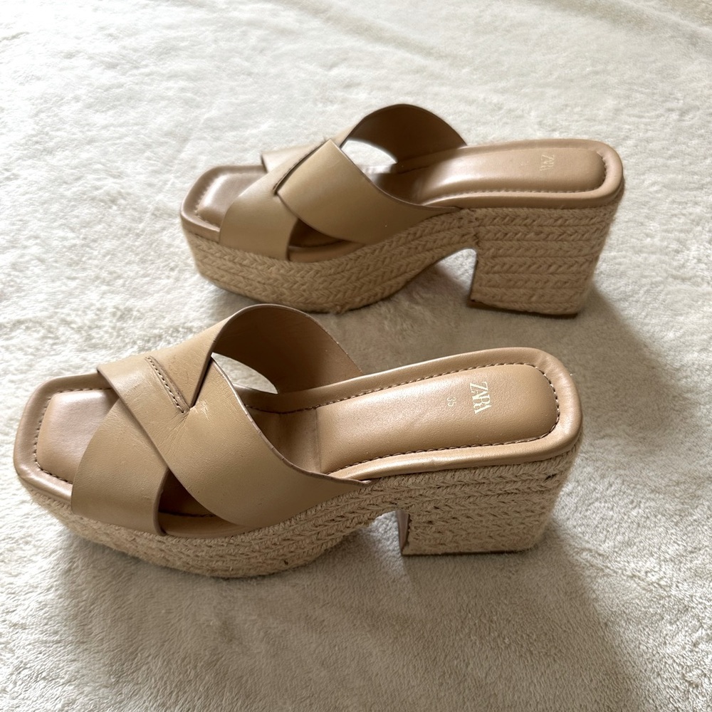 Zara Leather Platform Espadrilles Sz 5 - Picture 7 of 10